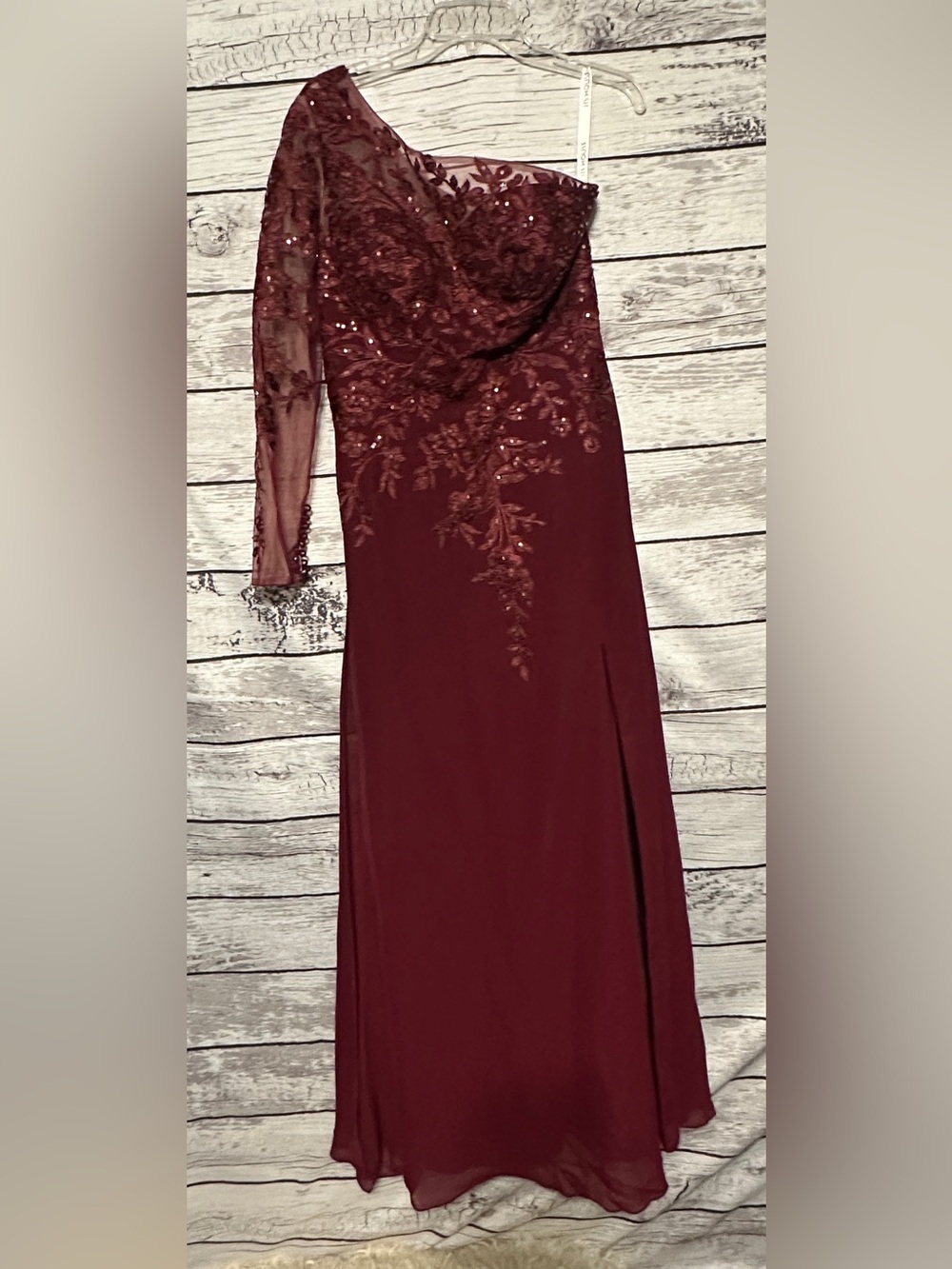 JJ’s House Cabernet One Shoulder Lace Sequin Formal Gown NWT Size 12